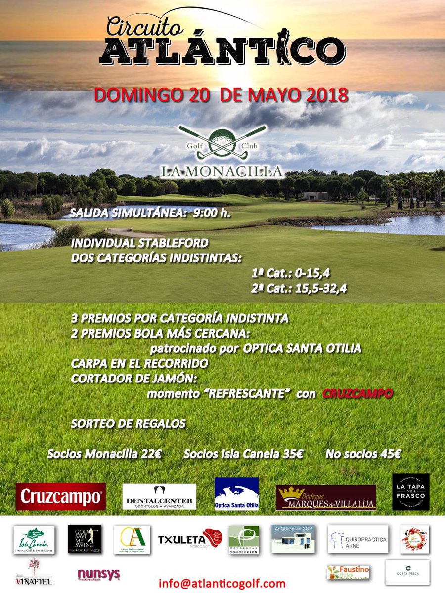 jlmarquezgolf's tweet photo. Vuelve el #golf más refrescante. #huelva @lamonacillagolf 20/05. @Atlanticogolf @santaotilia @Mdevillalua @Vinafiel @tapadelfrasco @islacanela @nunsys @Godsavemyswing1 @concepcion_Hnos @Tengolf @DesmarqueRadio https://t.co/3uFxtINFXf