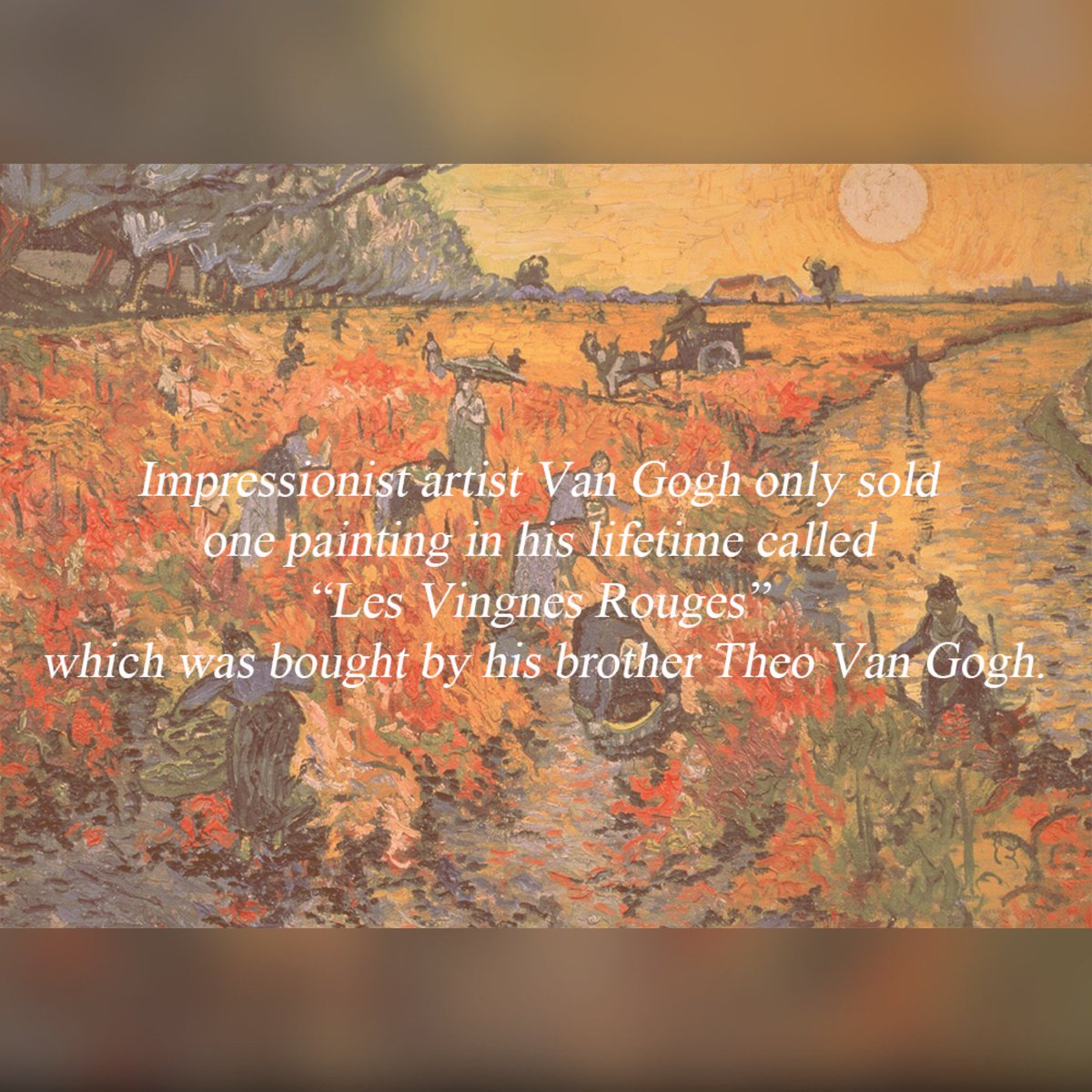 theartholiday's tweet photo. #AboutImpressionism 
Impressionist artist Van Gogh only sold one painting in his lifetime called “Les Vingnes Rouges” which was bought by his brother Theo Van Gogh.
#Impressionist #artist  #TAHC  #TheoVanGogh  #sunflowers #paintlikeVanGogh
Image credit: https://t.co/qlLidgq1ZT https://t.co/2b58bxwsA7
