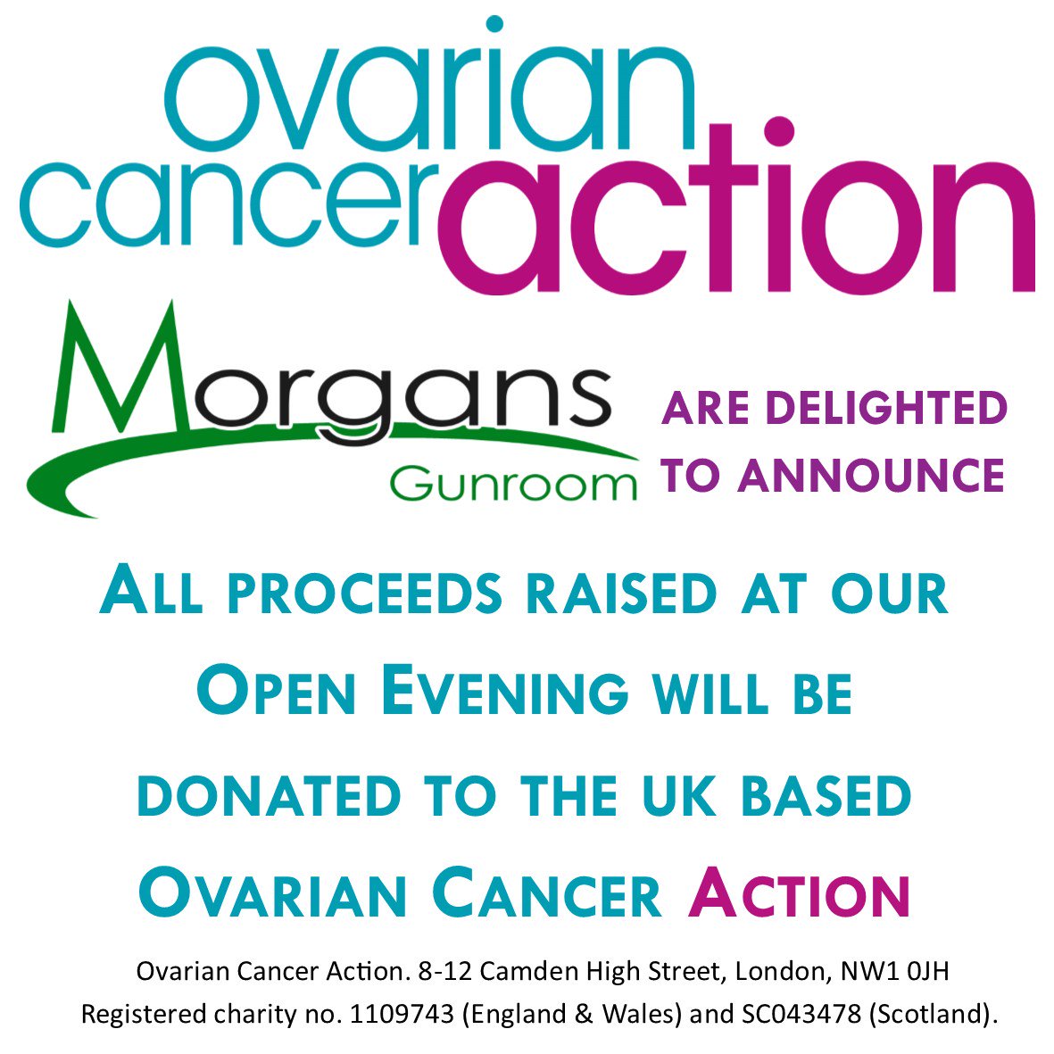 Proud to be raising money for our chosen charity Ovarian Cancer Action at our Open Evening this Thursday!