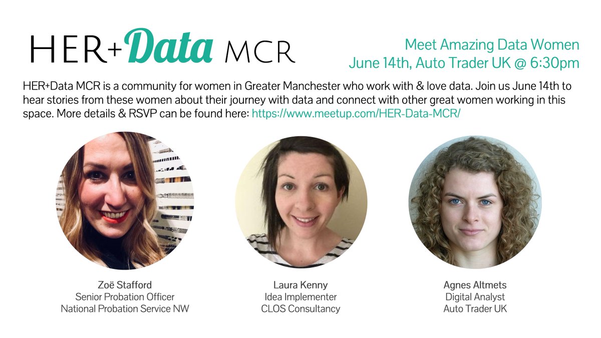 herplusdatamcr's tweet photo. Identify as a woman who 💚's data? Join us at our next #WomenInData meetup, June 14th at @AutoTrader_UK to network 🍕🍻 &amp; hear ⚡️ talks from Zoë Stafford @hmpps, @this_lk @closconsultancy &amp; Agnes Altmets @AutoTrader_UK! 👩‍💻👩🏽‍💼

More info &amp; RSVP 👉 https://t.co/UOAmnK6HrY https://t.co/JkzUnwXaxs