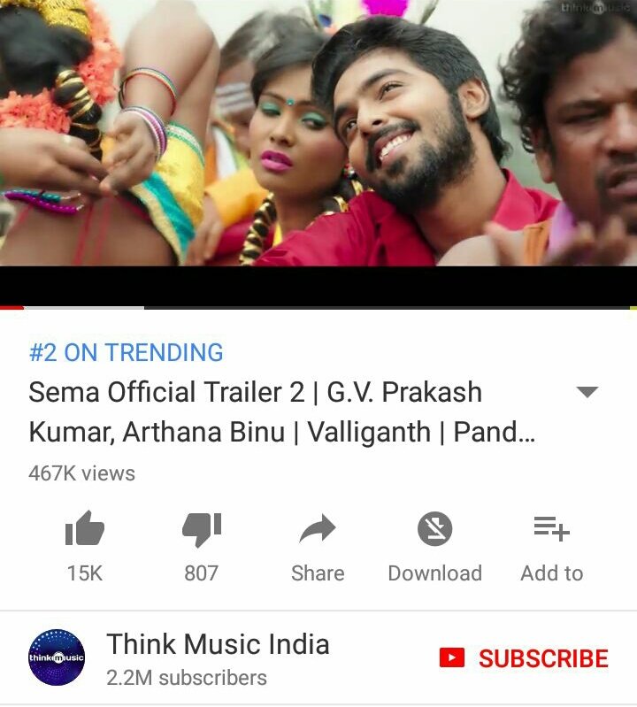 LMKMovieManiac's tweet photo. https://t.co/9oC21vKBRt

#SEMATrailer2 is nearing 5 lakh views and is trending at #2 on YT.. @gvprakash @valliganthan @iYogiBabu @ArthanaBinu.. #Sema https://t.co/Xri5dvMkkY