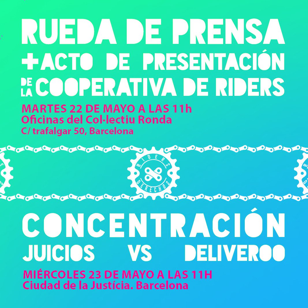 Este juicio contra Deliveroo puede suponer el fin de sus irregularidades contractuales. Riders readmisión! #juicoDeliveroo

Esto no se para! Tendremos APP para crear trabajo digno. Atención! El proximo martes presentamos un <a href="/goteofunding/">𝗚𝗼𝘁𝗲𝗼</a>