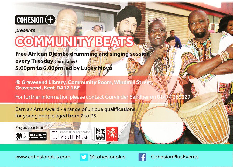 cohesionplus's tweet photo. Looking forward to our #communitybeats session today with @luMoyo @GravesendTCM @kentculture @kentlibraries working with @YouthMusicNet https://t.co/P5mHpUWxX0