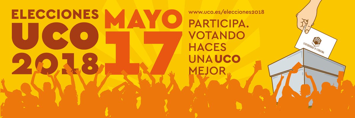 #eleccionesUCO18. ¡Participa! Votando haces una UCO mejor. #17mayo #votaUCO

uco.es/elecciones2018/