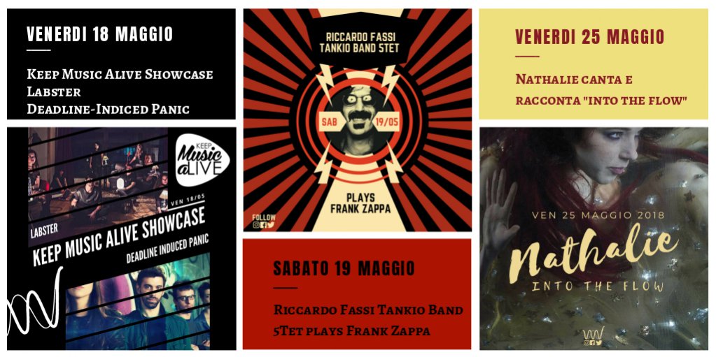 RiversideFSG's tweet photo. Vi anticipiamo come finirà il mese di #maggio
➡#18maggio #Labster e i #DeadlineInducedPanic
➡#19maggio #RiccardoFassi plays #FrankZappa
➡#25maggio @NathalieDuNord #IntoTheFlow
#indie #rock #elettronica #music 
@TheCarouselRoma @NathalieFanclub @MagTua @SaiCheARoma @viviromatv https://t.co/EB8nc5FwXf