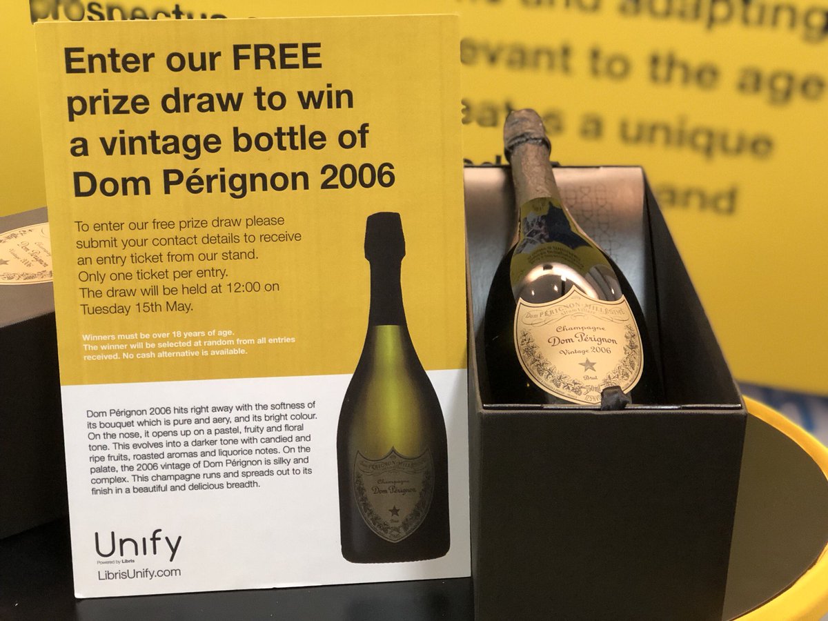 UnifySchools's tweet photo. Still time to enter our free prize draw to win a bottle of vintage 2006 Dom Pérignon @AMDISNew today. Just stop by the @librisunify stand.
#Amcisconf2018 #schooladmissions #schoolsmarketing #independentschools #schoolprospectus #personalisedmarketing #dompérignon #librisunify https://t.co/eHVS8ySuc1