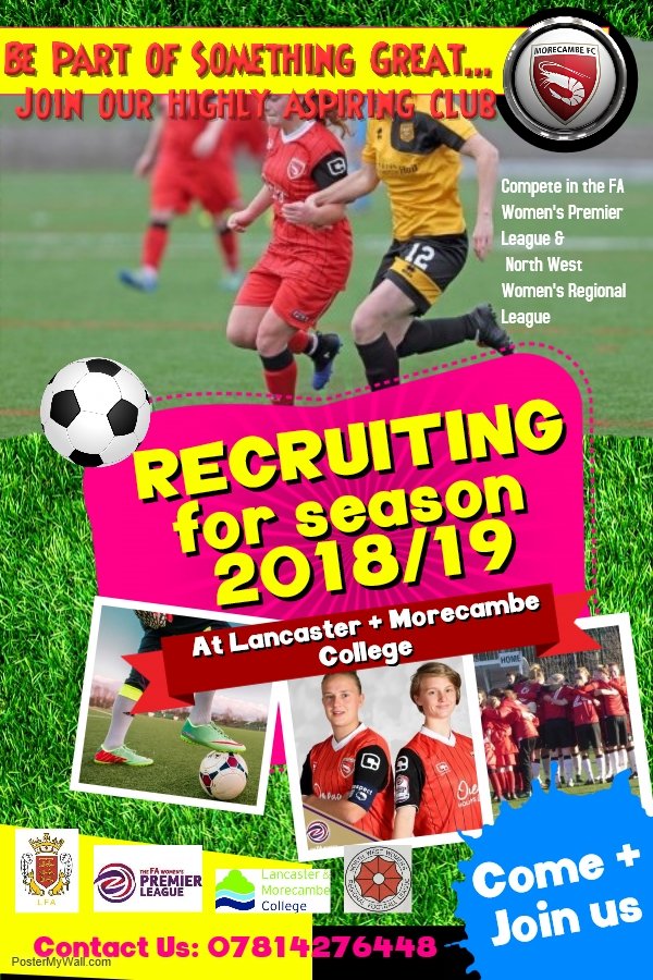 Are you looking for a new challenge? Join us... #recruitment #womensfootball #newplayers #grassrootsfootball #Morecambe #thefuturelooksbright #excellentfacilities #greatcoaches #oneclub #fawpl #nwwrfl #Lancashire