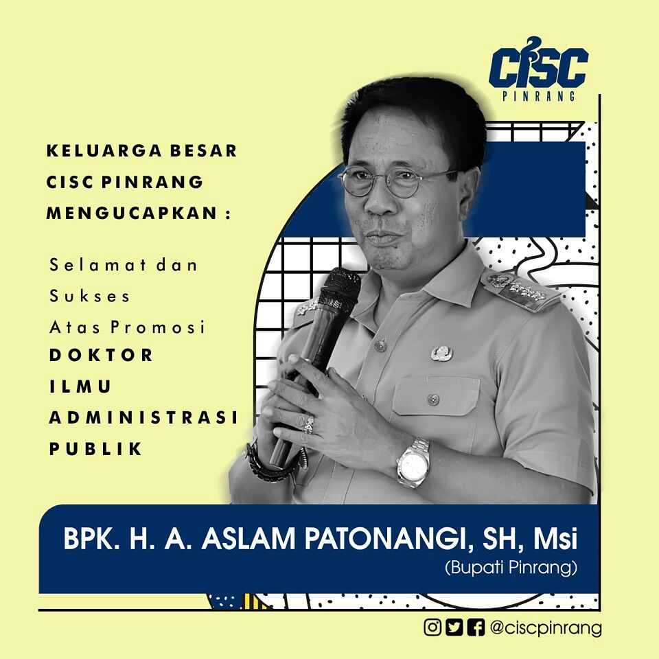 CISCpinrang's tweet image. Selamat dan Sukses
Atas promosi 
DOKTOR ILMU ADMINISTRASI PUBLIK

Bapak Bupati Pinrang
H.A. ASLAM PATONANGI, SH, MSi
Semoga Amanah

#kabpinrang #pinrang #ciscpinrang #CiscWijannLasinrang @infopinrang @KotaPinrang