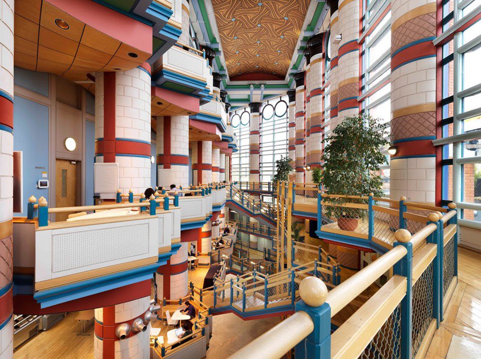 CityLab's tweet photo. The U.K. is ready to preserve its Postmodernist architecture https://t.co/jegeRbEa0K https://t.co/LPWj06VQHh