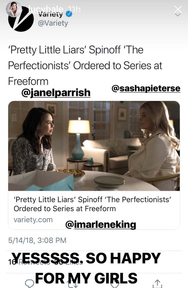 prettyliarsclue's tweet image. Some of the #PLL cast express their excitement for their #PLLFamily and #PLLThePerfectionist @lucyhale @SleepintheGardn @imarleneking @PLLTVSeries