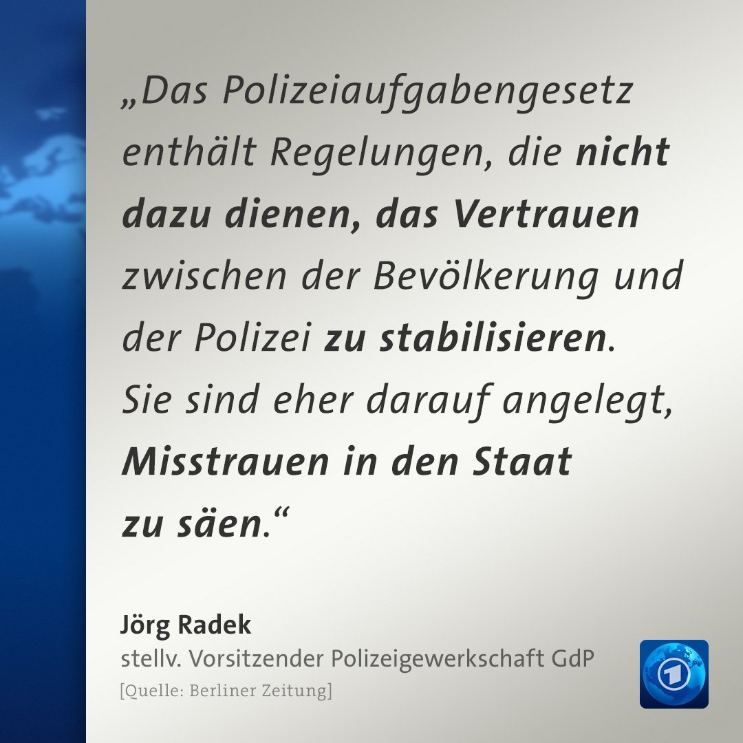 tagesschau's tweet photo. Die Gewerkschaft der Polizei geht auf Distanz zum geplanten Gesetzesvorhaben in Bayern. #PAG https://t.co/URaHrlelaB