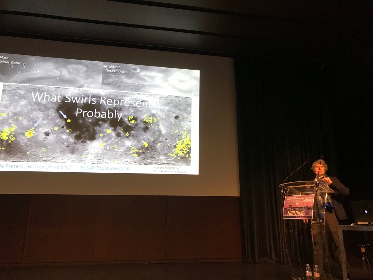 ma235camb's tweet photo. We (probably) now know what lunar swirls represent - fantastic talk given by Prof Carle Pieters from Brown University at #ELS2018Toulouse. We need return samples to confirm Carle’s hypothesis. #lunarsamplereturn @MoonandBeyond https://t.co/0FES2uoLtL