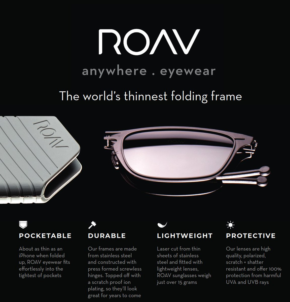 <a href="/roaveyewearuk/">roaveyewearuk</a> brings unbelievable engineering. 8mm thin when folded, 15g in weight, screwless technology and ion plated stainless steel coating. Call <a href="/bondeyeoptical/">Bondeye Optical</a> to register your interest <a href="/100Optical/">100% Optical</a> <a href="/SightCareGroup/">SightCare Group</a>