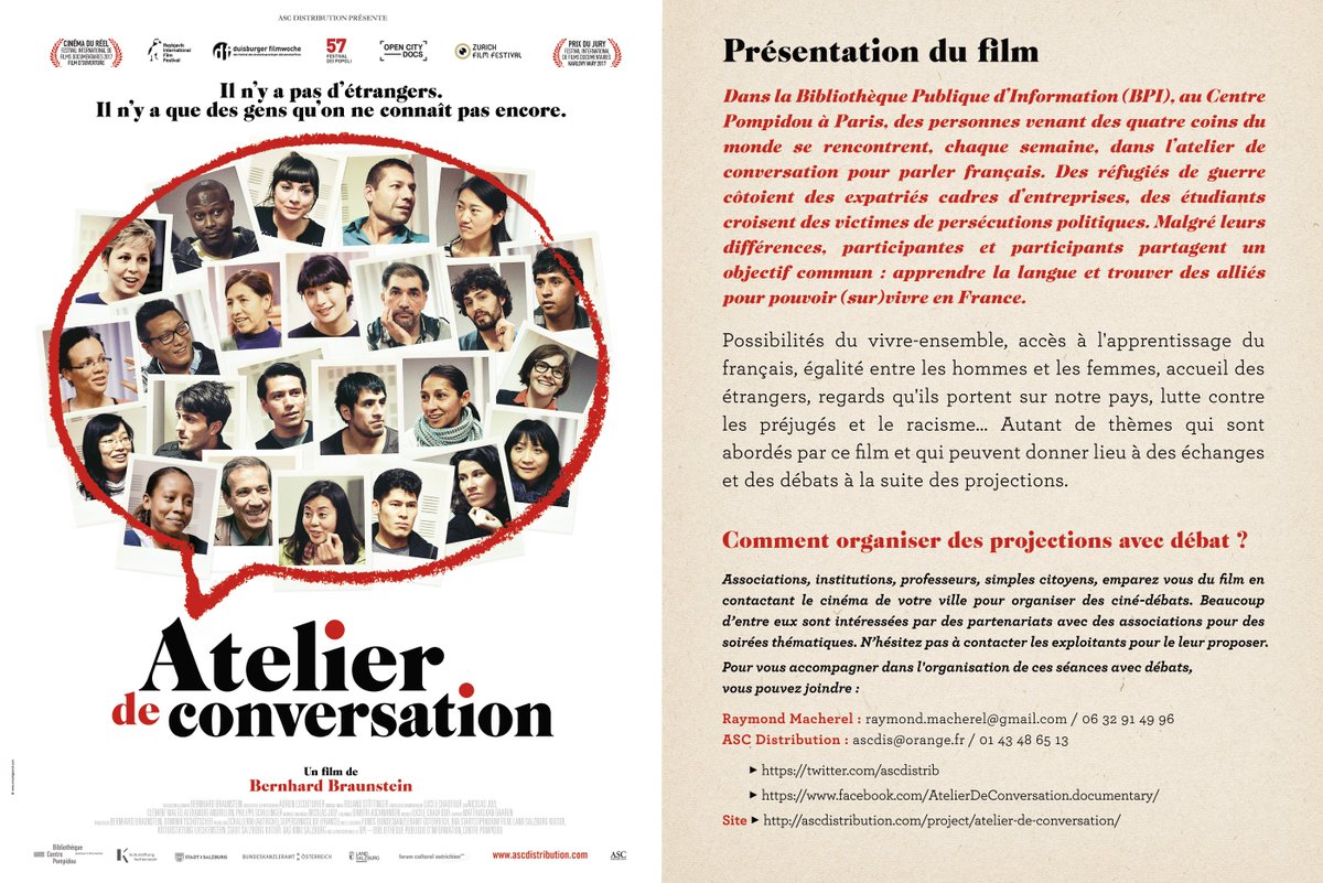 r_macherel's tweet photo. Si vous souhaitez participer à la diffusion du film #AtelierDeConversation et à l'organisation d'un ciné-débat dans votre ville, dans votre village, une médiathèque, avec des collégiens ou lycéens... contactez @r_macherel @ASCDistrib ! :) https://t.co/XUJtqlXWZD
