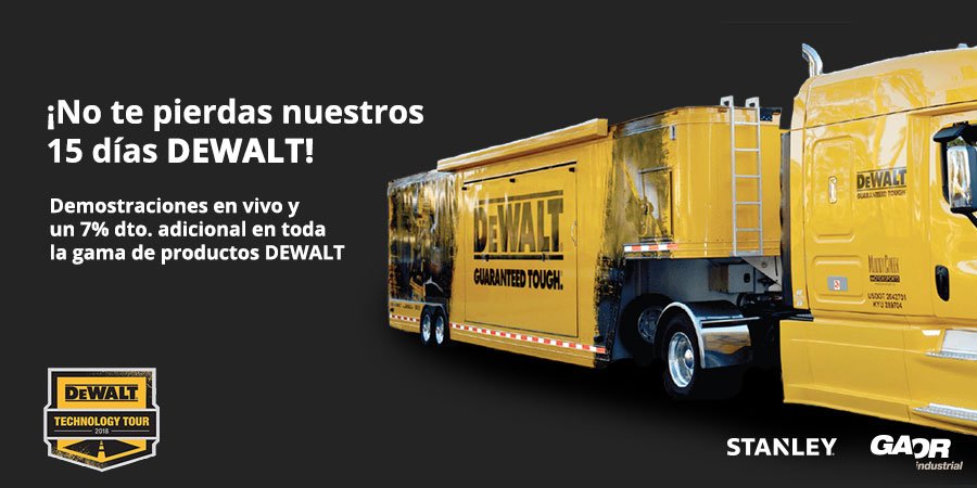 GaorIndustrial's tweet photo. Desde hoy hasta el 25 de Mayo y no te pierdas nuestros 15 días #Dewalt #Stanley.  ¡Demostraciones en vivo y descuentos exclusivos te esperan en nuestras instalaciones! ¿Te lo vas a perder? https://t.co/Va9IielgDn
