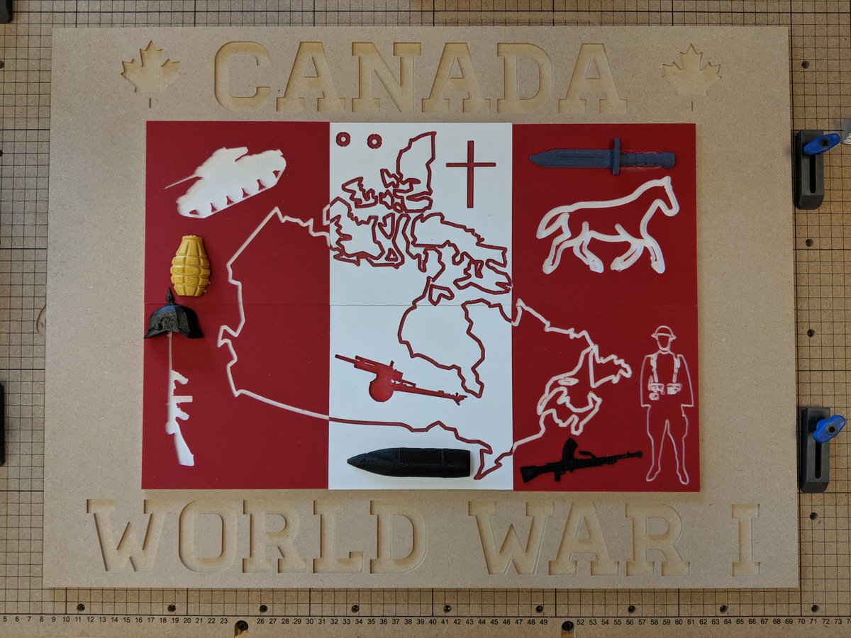 FHS_Innovation's tweet photo. Very cool Canadian history project completed in the @FHS_Innovation Lab! World War theme combining @Inventables x-carve &amp; carvey with some @ff3dprinters 3D prints! #makered @CanWarMuseum @brilliant_labs @zkaplan https://t.co/ELKnsSe0UG