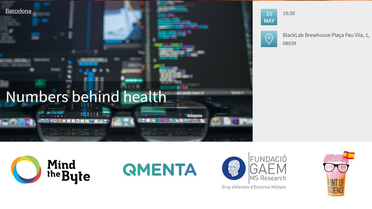 Tonight amazing talks on numbers behind health by @dmordom of @QMENTA_Inc & @alfonsnic CEO of @MindtheByte 
Location: @BlackLabBCN 
info: goo.gl/tUP8fd
#AI #brainimaging #bigdata #drugdiscovery #pint18 #pint18BCN
See you there!!