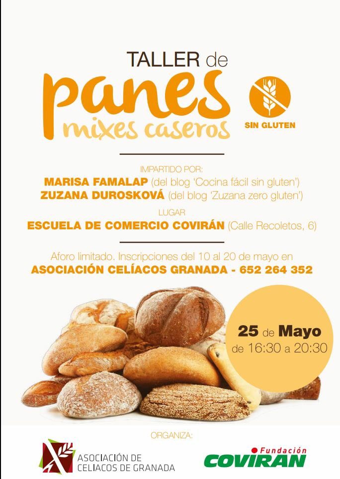 Viernes 25 Mayo #Taller de panes con #mixescaserosharinas #singluten en #Granada gracias a <a href="/Coviran/">Covirán</a> y a la #AsociaciónCeliacosGranada