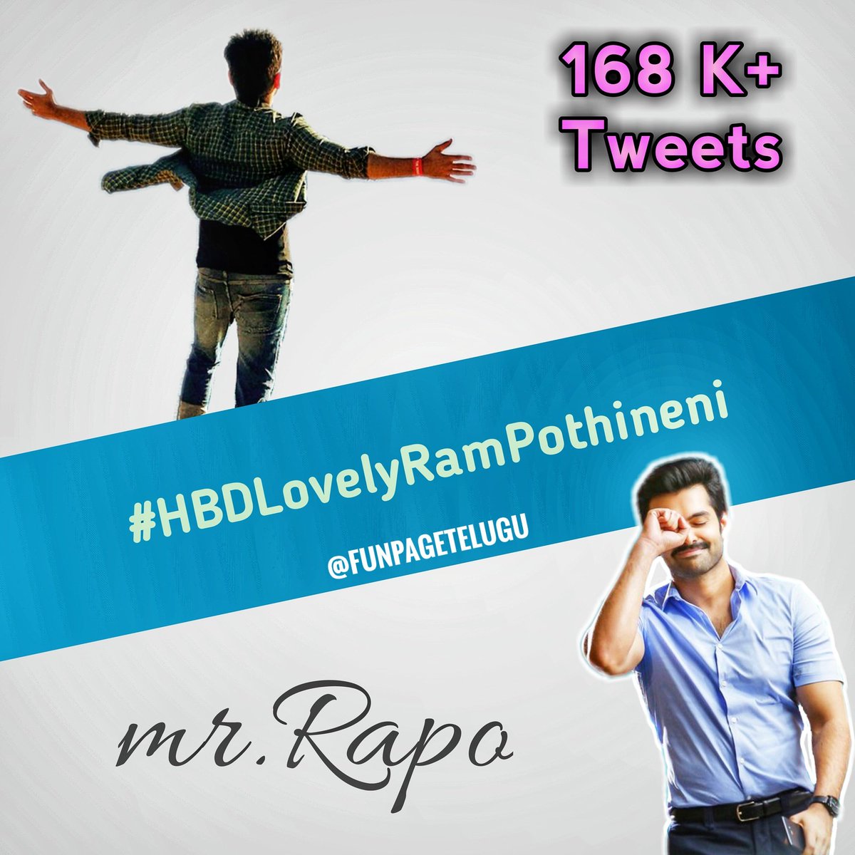 FunPageTelugu's tweet photo. Mr.RAPO
( 168K+ Tweets #HBDLovelyRamPothineni )
( 38K+ Tweets
#HappyBirthdayRAPO )
Didn't expected
Great work by RAM POTHINENI FANS
#HGPKFirstLook
#HelloGuruPremaKosame
#FunPageTelugu https://t.co/lwEeG9dHZ9