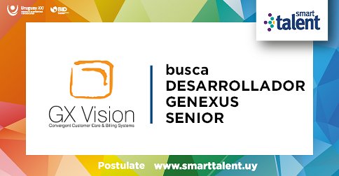 SmartTalentUY's tweet photo. #Trabajo >>> @gxvision busca Desarrollador GeneXus Senior. ¡Postulate! ➡ https://t.co/YkdPrbGHpK https://t.co/OahN9oS0v7