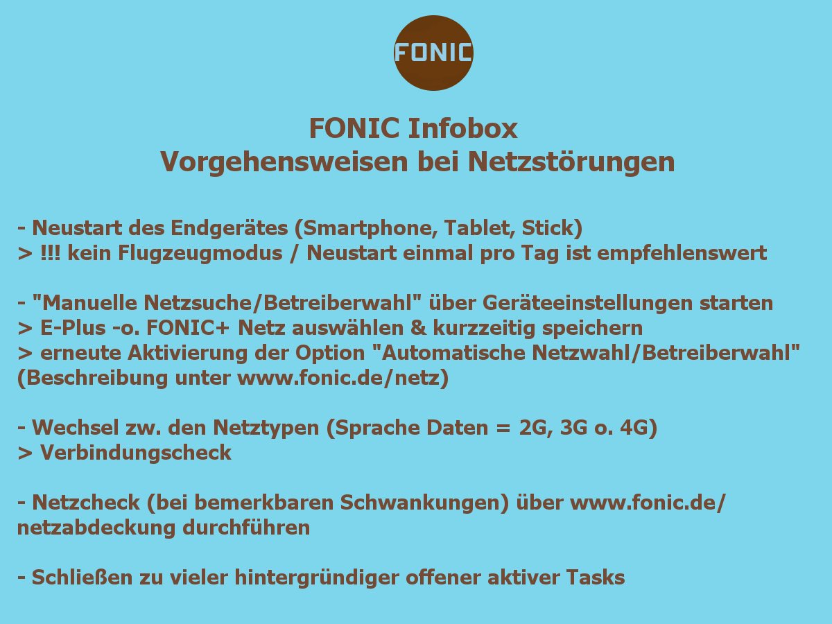 Fonic Es Liegt Leider Eine Storung Vor Siehe T Co 1lcts09lng Bitte Am Abend Folgendes Auf Der Infobox Ausprobieren Und Unsere Seite Verfolgen Dort Halten Wir Die Community Auf Dem Laufenden