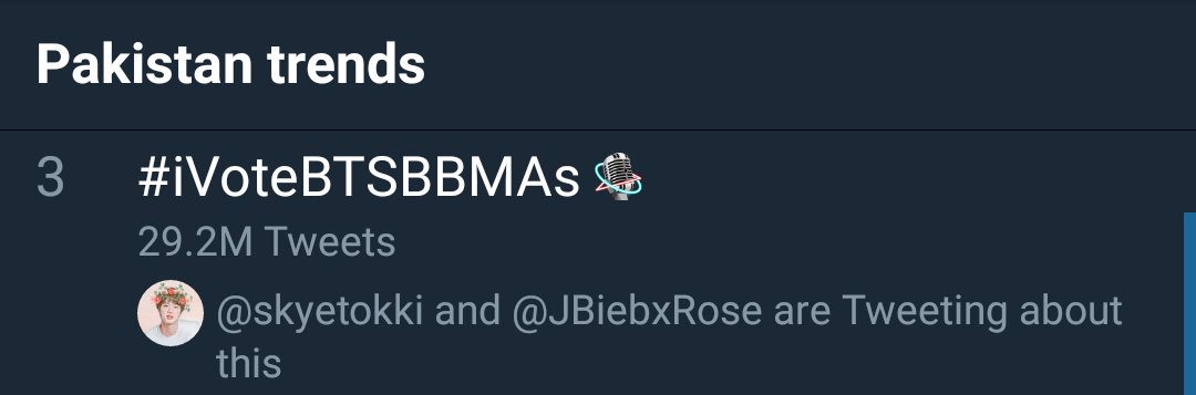 bts_pk_official's tweet photo. #IVoteBTSBBMAs is still trending in Pakistan at #3 

Good job Paksitani armys. Let's take it higher. 
Mass vote now 

PAKISTANI ARMY LOVES BTS 

#IVoteBTSBBMAs @BTS_twt https://t.co/wSXOrmf9MD