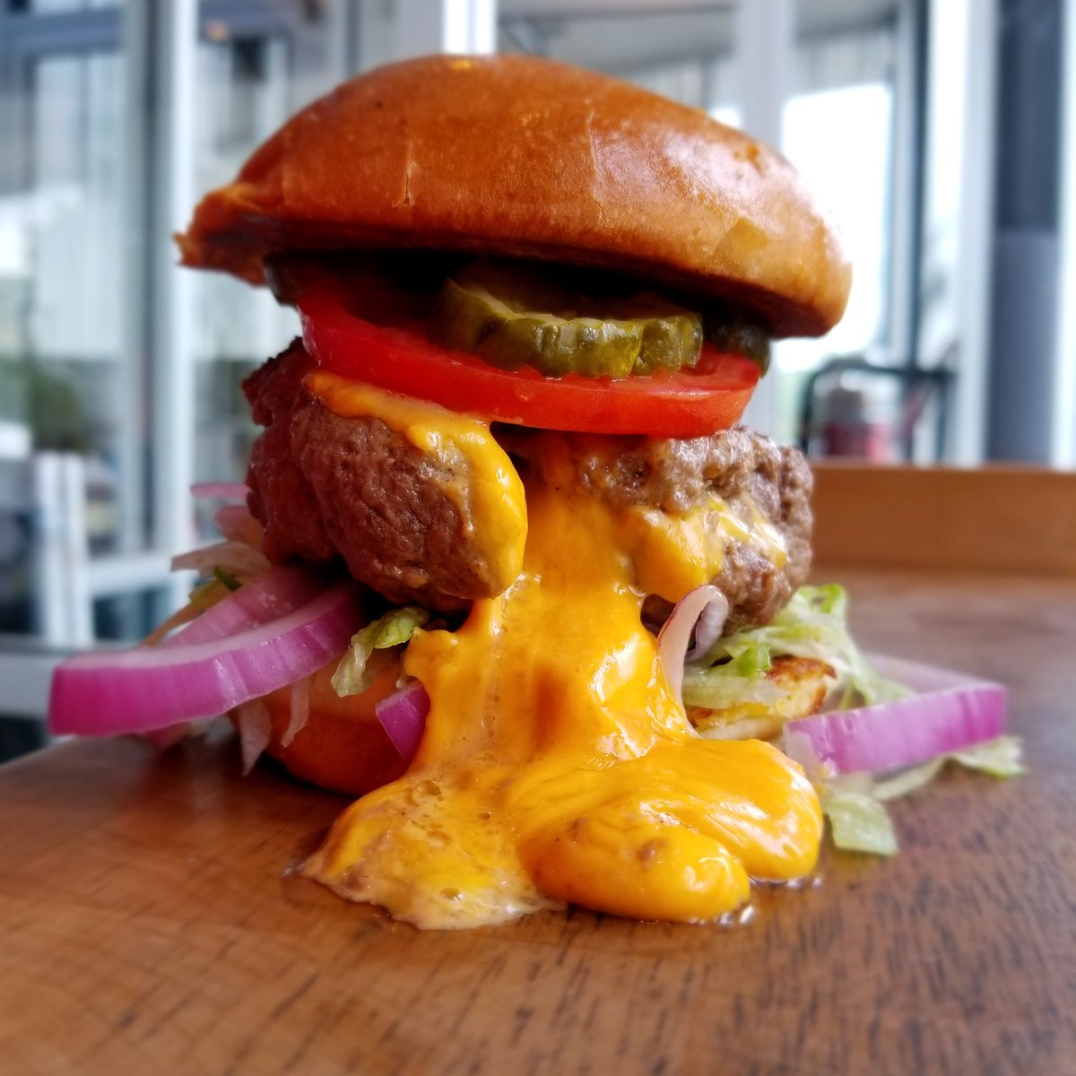 Juicy Lucy 
8oz patty smoked and grilled stuffed with American cheese and ltop # burgers #eat #smoke #delicious #bbq #sandwich