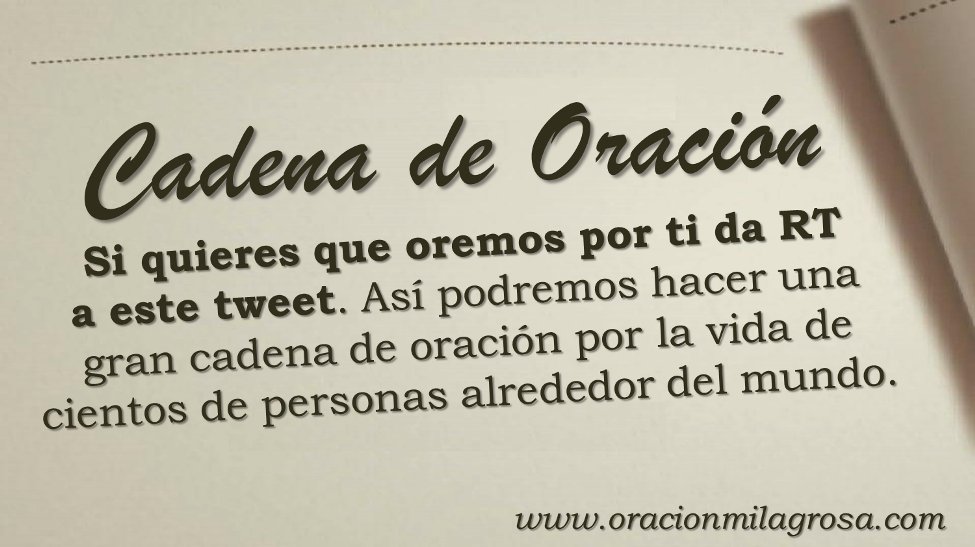 En <a href="/oracion_milagro/">Oración Milagrosa</a> creemos en el poder de la oración y que Dios se manifiesta cuando a Él clamamos. Si quieres que oremos por ti, da RT a este tweet y hagamos una hermosa cadena de oración y milagros 🙏