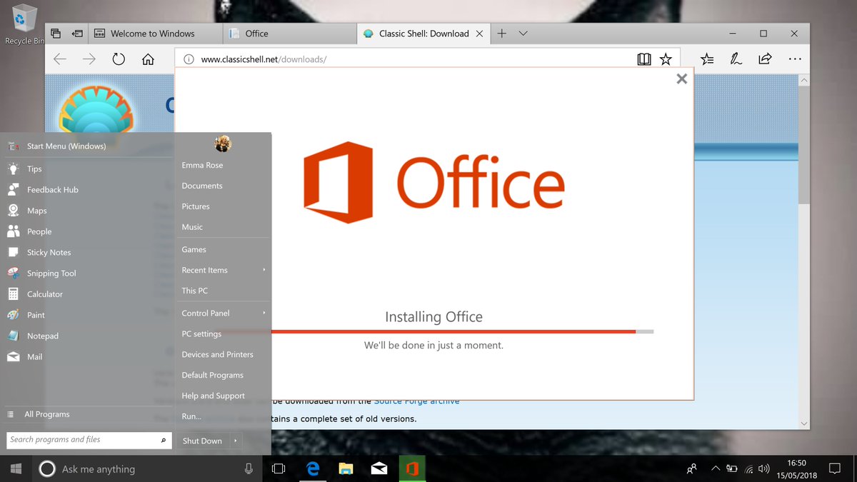 academicemma's tweet image. New £1k laptop and of course, before #Microsoft #office is even installed, #classicshell is in place. #oldschool