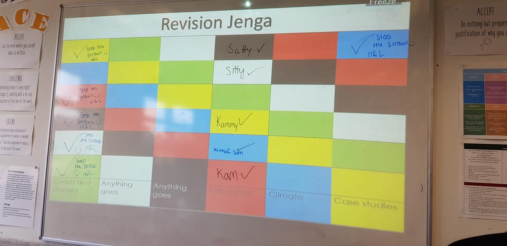 MrsHumanities's tweet photo. My year 12s loved a bit of revision Jenga this afternoon. Firstly they came up with the questions to draw out their K&amp;U, then they got to play. Added a bit of competition to keep them on their toes. #uked #revision #geography #teamgeog https://t.co/4wHw7ptkl6