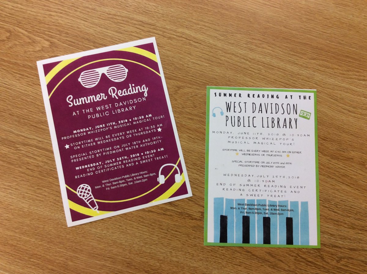 SLMCLeonard's tweet photo. Mark your calendars for summer reading storytime at the West Davidson Public Library.  Let a book take you on an adventure! @dcsnc @leahmleonard @sedley1 https://t.co/MXx8brXdDz