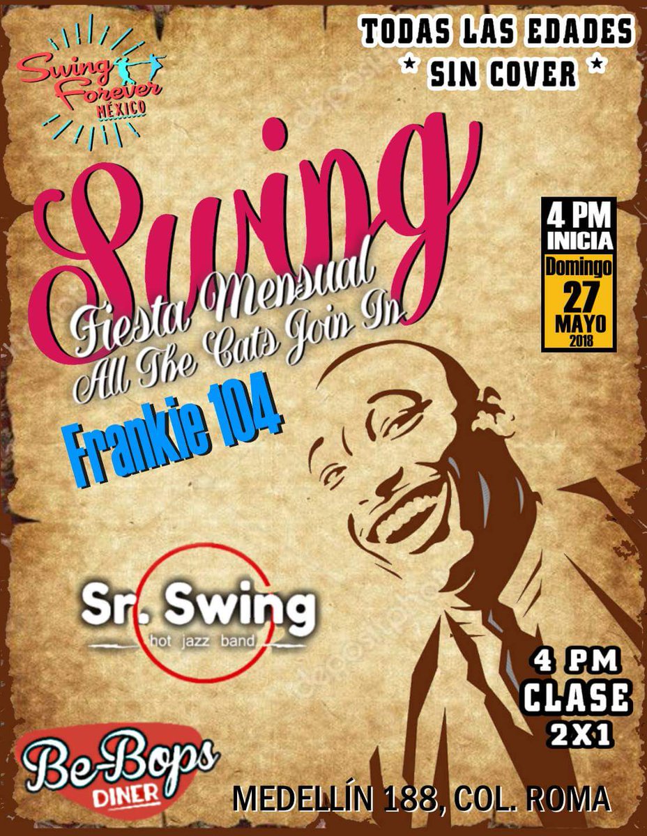 SwingForeverMex's tweet photo. ¡Ven a festejar con nosotros a Frankie Manning en el próximo baile social! 💃🏻🕺🏻🎶
Sin cover
Clase 2x1 a las 4pm
Música en vivo con Sr. Swing
¡Te esperamos! https://t.co/HWlYCG37GG