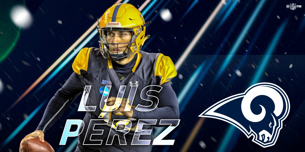 nflmx's tweet photo. El ex QB de Texas A&amp;M Commerce,  @PerezLuisQB firmó contrato ayer con los @RamsNFL. 
¡¡Felicidades!! 👏🤗🎉🇲🇽🇲🇽 https://t.co/aKlEylyhhy