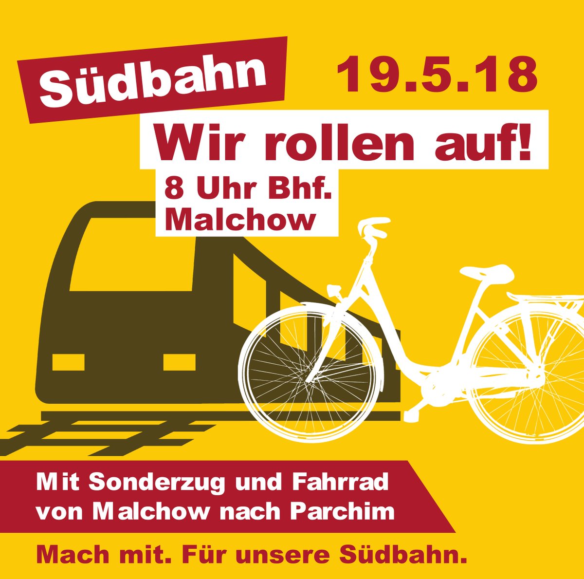 DIE_LINKE_MV's tweet photo. BI #ProSchiene Hagenow-Neustrelitz gibt sich mit AUS der #Südbahn zw. Parchim/Malchow nicht zufrieden. Kommt am 19.5. zur Aktion mit Bahn & Rädern entlang der stillgelegten Strecke!
Treff Raddemo: 8 Uhr Bhf. #Malchow; Demo #Lübz: 12 Uhr; dabei: @JacbeJacqueline & Volker Bieschke https://t.co/QsagJCMwfw