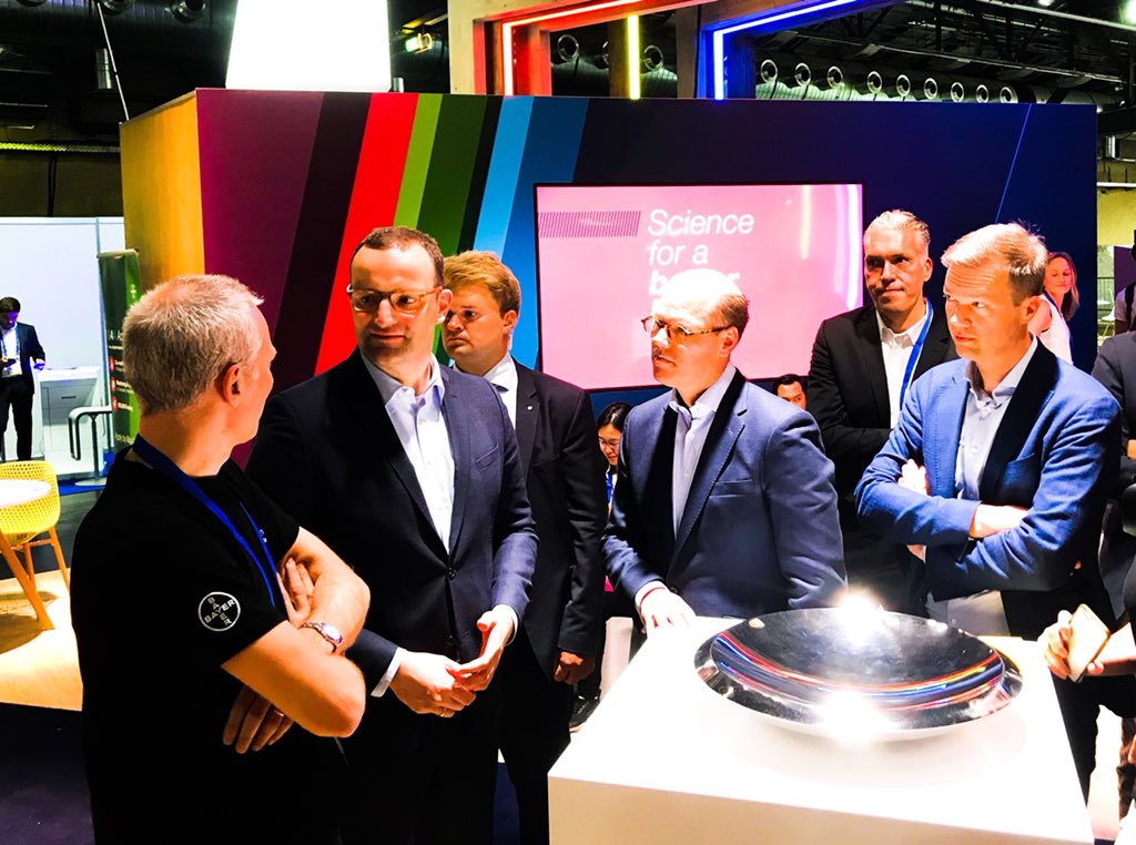 hhuiping's tweet photo. Jens Spahn, Germany’s Minister of Health coming by @Bayer booth @grants4tech #CubeTechFair #teambayer #healthcare https://t.co/WYyf49jDFk