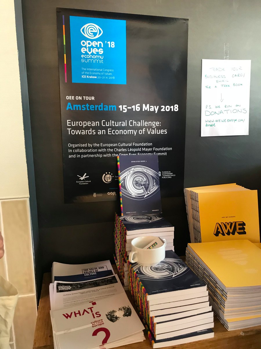 OpenEyesEconomy's tweet photo. Właśnie dotarliśmy do Amsterdamu. Zaraz rozpoczynamy obrady stołu poświęconemu "Towards the economy of values". Relacja z #EuropeanCulturalChallenge na naszych kanałach społecznościowych. #EuropeanCulturalFoundation #CharlesLéopoldMayerFondation #economyofvalues #ECFchallenge https://t.co/37dTvMm9Bt