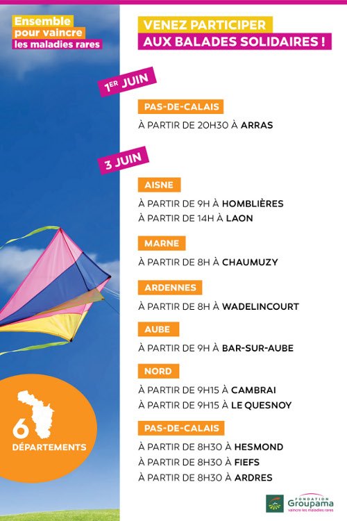SeverineGNE's tweet photo. A quelle Balade Solidaire participerez-vous ? Venez en famille ou entre amis passer un bon moment au profit des #MaladiesRares. Nous vous attendons nombreux @fondationsante #solidarité #santé 🚶‍♀️🚶‍♂️🚲🌞😀
Plus d'infos : https://t.co/tLzPkJkesm https://t.co/zurtHrev5k