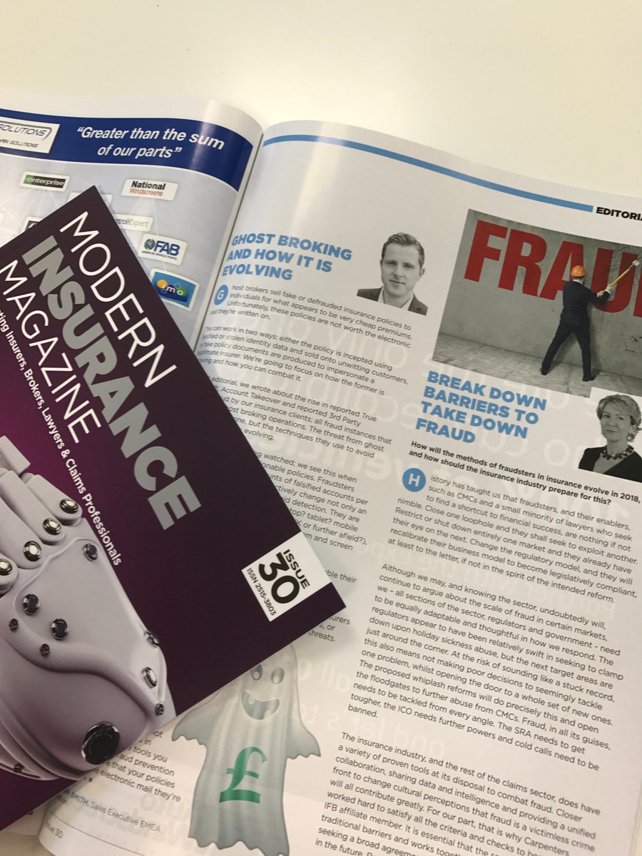 ModInsuranceMag's tweet photo. "GHOST BROKING &amp; HOW IT'S EVOLVING" 
Our editorial board expert @ShaunS_iovation from @iovation reveals the traits of #fraudsters #insurance #theft #deception #threat #fightingfraud #collaboration #behaviour &amp; weapons in fighting fraud!
Read in full: pg30 https://t.co/7QjHpxjSCJ https://t.co/3iczvv6h9I