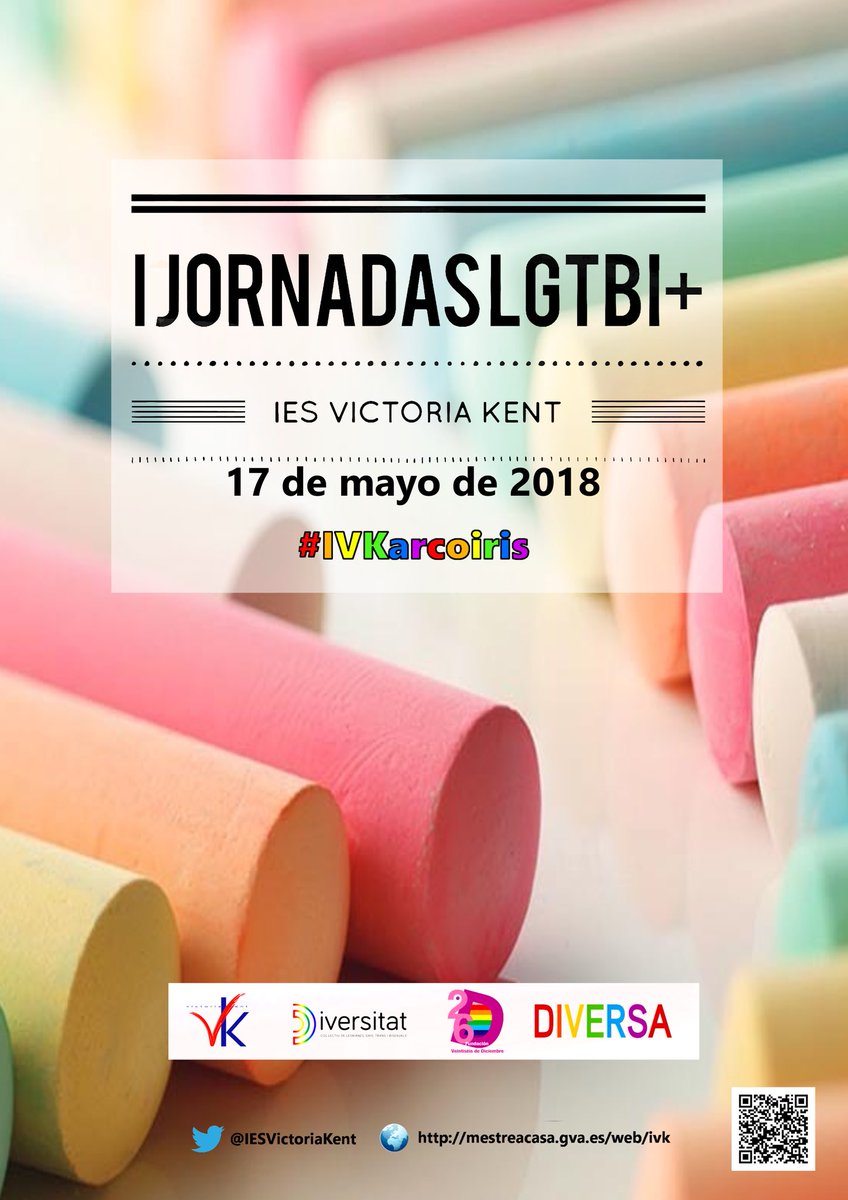 IESVictoriaKent's tweet photo. Este jueves celebramos la diversidad en el #17M Día internacional conta la homofobia, la transfobia y la bifobia. Aforo completo. Escaneando el código QR se accede al programa #IVKarcoiris #LGTBI https://t.co/BT45vNrVn9