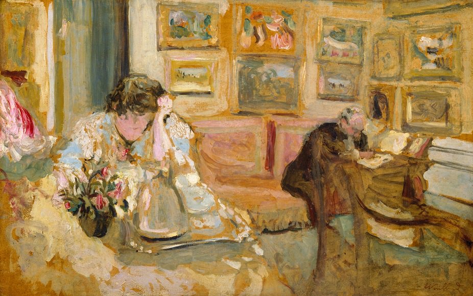"Jos and Lucie Hessel in the Small Salon, Rue de Rivoli" by Édouard Vuillard, 1900–1905, Oil on cardboard mounted on canvas
#AgelessArtz #art