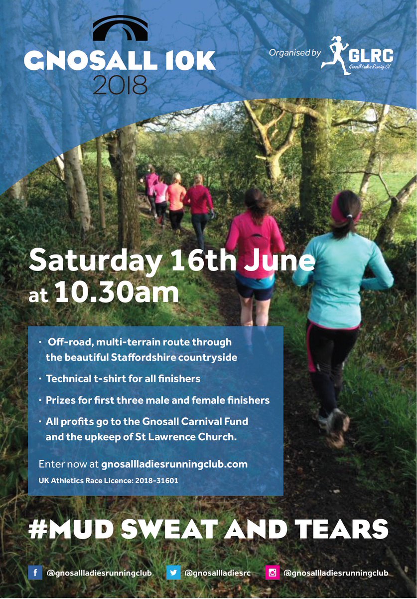 gnosallladiesRC's tweet photo. Hi @Telford_AC, please could we have a retweet to promote this year's Gnosall 10k on Saturday 16th June? Scenic, interesting, off-road route and places are selling out quickly! Thanks! https://t.co/riKRRW0aps