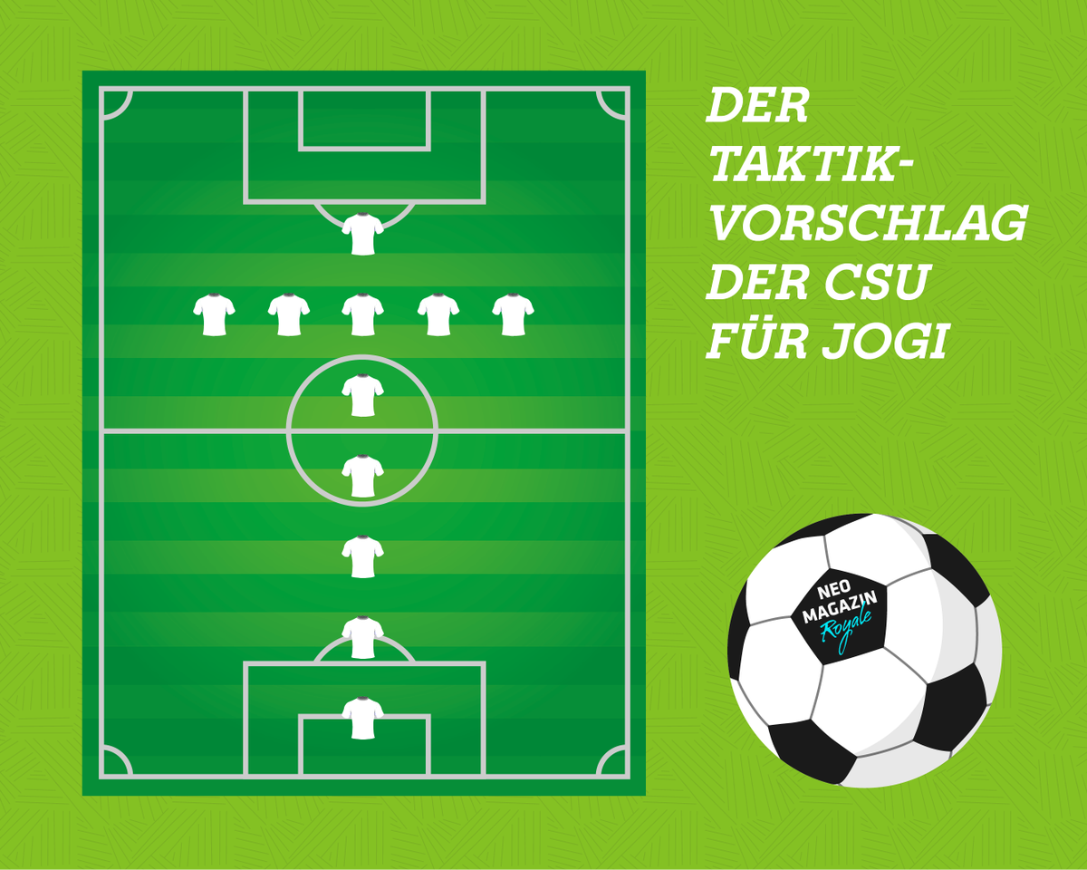 Jogi Löw hat den erweiterten WM-Kader bekannt gegeben. Die CSU hat für den Freistaat wie immer eigene Pläne: Gespielt wird mit 4 falschen Neunen, im Tor steht Horst Seehofer, der lässt garantiert keinen rein. #WM2018