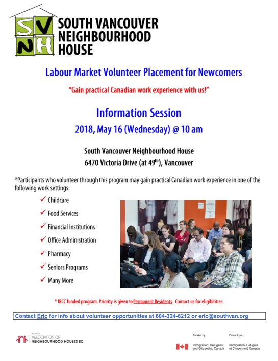 ericsouthvan's tweet photo. Join me for the info session, get started with volunteering and get a local reference. #ericsouthvan #infosession #volunteers #Vancouver #reference #job #career #opportunity https://t.co/gLc9TKRVS8