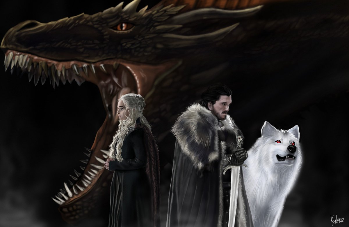 J’essaie de pas trop perdre la main : Jon &amp; Dae #Jonerys , dessiné et peint sur tablette graphique, en attendant la S08 de #GameOfThrones