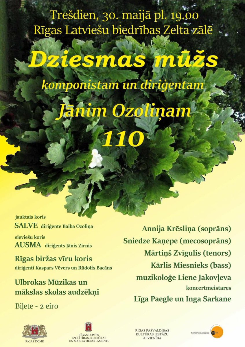 BourseChoir's tweet photo. Komponistam un diriģentam Jānim Ozoliņam - 110. Uz tikšanos dižgaram veltītajā koncertā, @RLB_lv Zelta zālē, trešdien, 2018.gada 30.maijā, pl.19.00. https://t.co/s1u8WKeJce