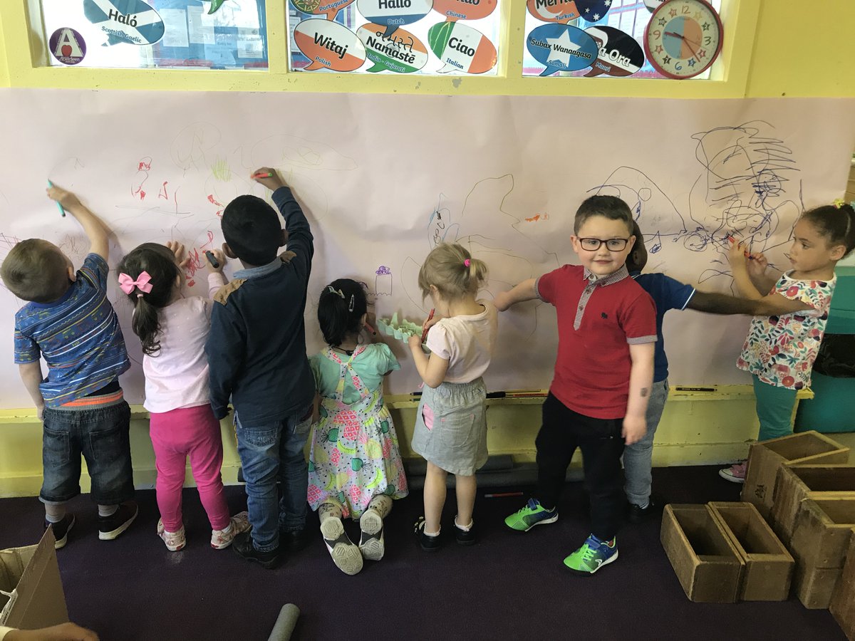 SkeneSquare's tweet photo. Nursery 2 are loving the new Mark Making wall! Look at some of our amazing drawings! #markmaking #literacyfun #engagingplay #creativity #earlyyears https://t.co/QH5q1S430t