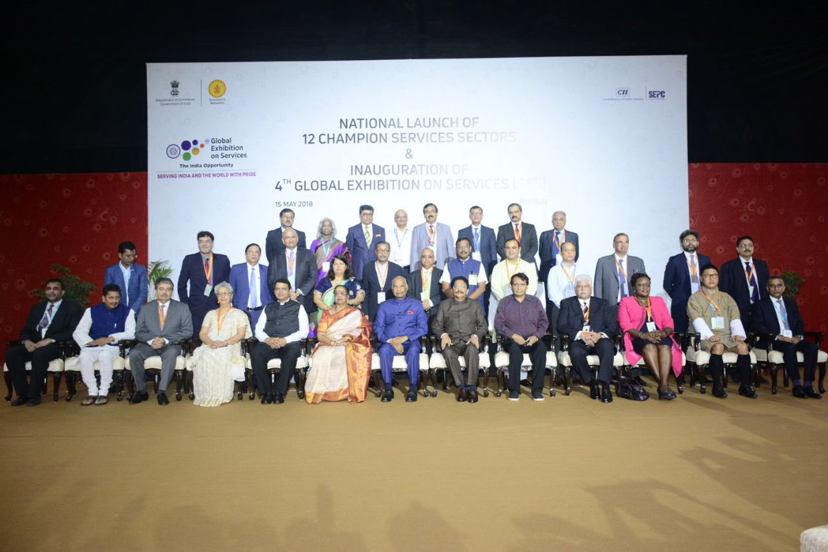 Service sector is a key in India’s arsenal of economic growth. #GES2018 sets stage for promoting this area of upcoming opportunities. Joined Hon President Ramnath Kovind Ji, Hon Governor C Vidyasagar Rao ji, Union Min @sureshpprabhu ji & CM @Dev_Fadnavis ji in the inauguration