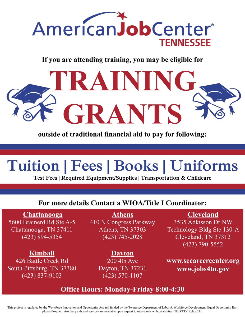 TCAT_Athens's tweet photo. 👇Heard of the AJC? Check this out!!👇

Attention young adults (18-24) The American Jobs Center Athens is seeking eligible candidates for a summer job program. 
Contact Casey Eschette for details: 423-252-5074; 410 North Congress Parkway.
View TCAT Facebook for full description! https://t.co/Yr0caEt5ME