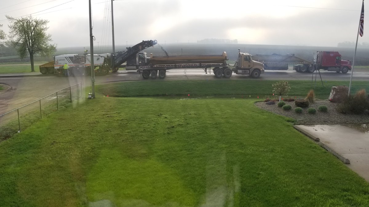 DulasExc's tweet photo. A little early morning action right outside the office window. #WellsMN #RoadConstruction #MathyConstruction https://t.co/RbGCZcdDJE