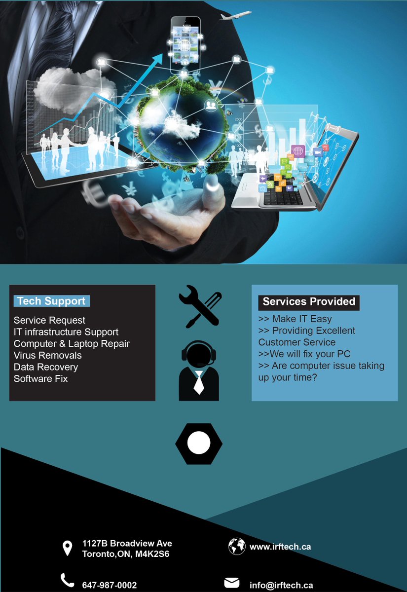 infouser786's tweet photo. Reliable, affordable and on demand tech support IRF Technologies
 #itsupport #irftech #helpdesk #24/7 #residentialservices #CustomerService #fixyourpc #callnow #Toronto  #TechSupport https://t.co/mAQcoosSo3